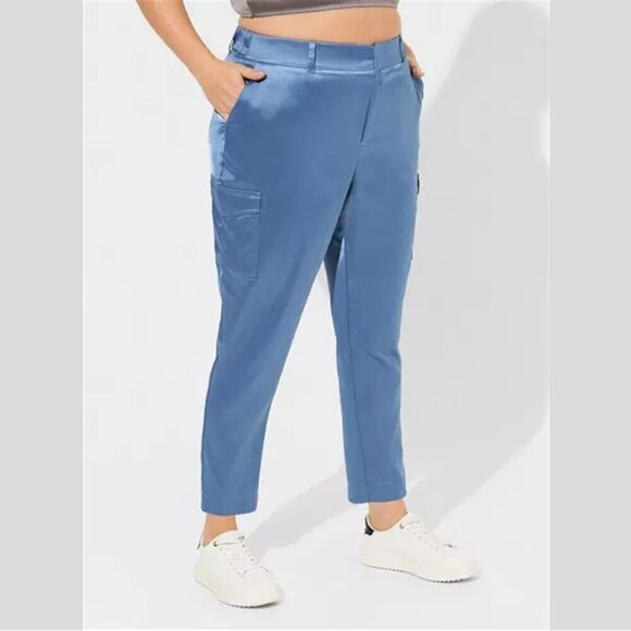 torrid Pants - Torrid - Relaxed Taper Satin Cargo Pant in Blue Horizon